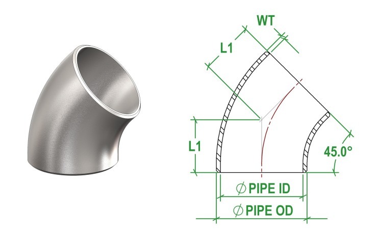 Cút góc 45 độ sus304